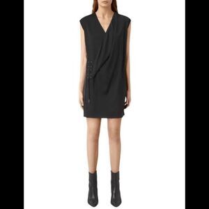 Allsaints Aures side laced slouchy black dress